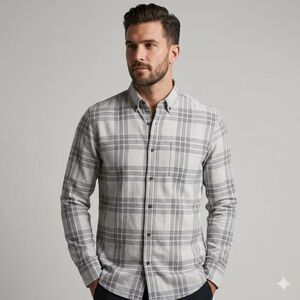 ROWN Mens Large L Gray White Check Plaid Casual Button Down Long Sleeve Shirt